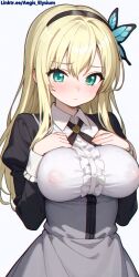 1girls 2025 aegis_elysium ai-generated ai_art ai_generated bangs blonde_hair blue_eyes blush boku_wa_tomodachi_ga_sukunai breasts cleavage earrings eyebrows_visible_through_hair female female_focus full_body gem gloves grabbing_breast grabbing_breasts gradient gradient_background haganai hair_ornament hand_on_own_chest headpiece hi_res high_quality high_res high_resolution holding holding_breast holding_breasts holding_own_breast holding_own_breasts huge_breasts indoors jewelry large_breasts looking_at_viewer maid maid_costume maid_headdress maid_outfit navel neon_trim nervous nipples nipples_visible_through_clothing pantyhose room sena_kashiwazaki shirt shy sidelocks simple_background skin_tight skindentation smile solo solo_focus standing swept_bangs thick_breasts thick_thighs thighs tiara tsundere vambraces white_background
