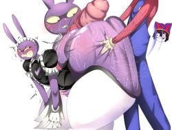 1boy 1futa anal anal_insertion anal_sex ass ass_bigger_than_head ass_bigger_than_torso ass_grab bent_over big_ass big_butt big_penis blush crossdressing crossdressing_male femboy futa_is_bigger futa_on_femboy futa_on_male futadom futanari girly girly_boy gloves huge_ass huge_butt jax_(tadc) jax_(the_amazing_digital_circus) kungkimori maid maid_headdress maid_outfit maid_uniform penis pomni pomni_(tadc) pomni_(the_amazing_digital_circus) purple_skin sex side_view small_penis standing standing_sex tadc the_amazing_digital_circus thick_thighs thighs_bigger_than_head thighs_bigger_than_torso viewed_from_side white_background white_gloves