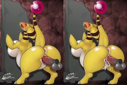 2016 amber_eyes ampharos anthro anus ass balls bantar2 big_ass big_penis black_skin blush breast_squish breasts cave crying cum cum_in_pussy cum_inside disembodied_penis female forced highres hindpaw large_breasts male multiple_versions nintendo obese open_mouth overweight paws penetration penis pokemon pokemon_(species) pokemorph pussy rape rock scar stripes tears thick_thighs vaginal_penetration vein yellow_skin