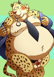 balls benjamin_clawhauser blush cheetah clothing cum darknessminotaur disney erection feline handcuffs hi_res male male_only mammal nipples obese overweight penis precum pubes pubic_hair shackles solo zootopia