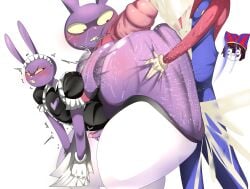 1boy 1futa anal anal_insertion anal_sex ass ass_bigger_than_head ass_bigger_than_torso ass_grab bent_over big_ass big_butt big_penis blush crossdressing crossdressing_male cum cum_in_ass cum_inside excessive_cum femboy futa_is_bigger futa_on_femboy futa_on_male futadom futanari girly girly_boy gloves huge_ass huge_butt jax_(tadc) jax_(the_amazing_digital_circus) kungkimori maid maid_headdress maid_outfit maid_uniform penis pomni pomni_(tadc) pomni_(the_amazing_digital_circus) purple_skin sex side_view small_penis standing standing_sex tadc the_amazing_digital_circus thick_thighs thighs_bigger_than_head thighs_bigger_than_torso viewed_from_side white_background white_gloves