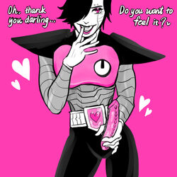 1boy androgynous english_text erection femboy hair heart humanoid humanoid_penis looking_at_viewer machine male male_only mettaton mettaton_ex monster open_mouth penis robot robot_femboy robot_penis simple_background smile solo text tongue undertale unknown_artist