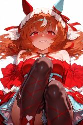 ai_generated long_hair red_dress red_eyes red_hair sacredstar shaded still_in_love_(umamusume) thighhighs thighs umamusume umamusume_pretty_derby yandere