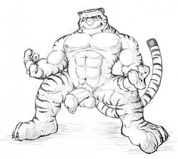 1boy abs anthro balls biceps big_muscles black_and_white claws disney feline fur genital_piercing gojho humanoid_penis male male_only mammal muscular nipples nude pecs penis penis_piercing piercing sketch smile solo stripes teeth tiger tiger_dancer_(zootopia) toe_claws vein zootopia