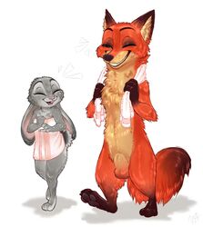 animal_genitalia anthro balls canine casual_nudity closed_eyes disney duo female fox fully_sheathed fur furry green_eyes grey_fur interspecies judy_hopps lagomorph male mammal melvismd nick_wilde nude orange_fur predator/prey rabbit sheath shortstack simple_background smile tasteful_nudity towel white_background zootopia