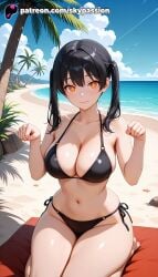 1girls 2025 ai_assisted ai_generated anime artist_name bamboo bangs barefoot beach big_breasts big_chest bikini bird black_bikini black_hair blue_sky blush branch breast breasts bust busty chest cleavage cloud cloudy_sky coconut day enen_no_shouboutai explicit female fire_force hi_res high_quality high_resolution highres horizon island kotatsu_tamaki large_breasts leaf long_hair looking_at_viewer navel ocean outdoors palm_leaf palm_tree patreon patreon_username plant potted_plant sand seagull shore side-tie_bikini sitting sky skypassion smile solo stable_diffusion starfish swimsuit tamaki_kotatsu tanzaku thighs tree twintails watermark