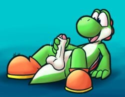 2025 4_fingers anthro balls big_penis blue_background blue_eyes blush brown_clothing brown_footwear brown_shoes clothing erection fingers footwear footwear_only foreskin genitals glans green_body green_scales humanoid_genitalia humanoid_penis looking_down male mario_bros masturbation mostly_nude nintendo open_mouth penile penile_masturbation penis pink_glans pupils red_body red_scales red_shell scales scalie shell shoes shoes_only simple_background smile solo ultilix white_balls white_body white_penis white_scales white_shell yoshi