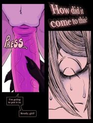 3:4 absurd_res animal_genitalia animal_penis anthro canid canine canine_genitalia canine_penis canis comic dialogue duo english_text female fur genitals hair hi_res homeless homeless_dog male male/female mammal penis ponporio prodding text the_suit_(ponporio) vulva