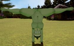 3d 3d_(artwork) 3d_background 3d_model adopted_(lore) ass ass_goblin bbw big_ass big_belly big_breasts big_butt big_thighs black_eyes blind_peacock_draws blind_peacock_draws_(artist) commission commission_art commissioner_upload daniella_(blindpeacockdraws) female female_goblin goblin goblin_female green_body green_hair green_skin hair_upside hand_stand handstand handstand_with_split_pose headband headwear headwear_only original original_art original_artwork original_character outside outside_nudity pointy_ears ponytail pussy pussy_lips retropunch shortstack upside-down upside-down_breasts upside-down_splits upside_down_pussy