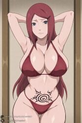 1female 1girl 1girls 2026 ai_generated armpits arms_behind_head arms_up artist_name ass_visible_through_thighs big_ass big_breasts bikini blue_eyes breasts cleavage curvy hair_ornament hairclip hi_res high_quality high_resolution highres huge_ass huge_breasts kushina_uzumaki large_breasts long_hair looking_at_viewer naruto_(series) naruto_shippuden navel patreon patreon_username pubic_tattoo red_bikini red_hair solo swimsuit tattoo thigh_gap thighs unjobdespiert uzumaki_kushina watermark