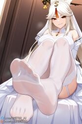 1girls ai_generated big_breasts boosty_username breasts dress feet feet_focus feet_up female female_only foot_fetish foot_focus genshin_impact hair_ornament hairpin kirill782 long_hair looking_at_viewer ningguang_(genshin_impact) red_eyes smirk solo stable_diffusion stockings telegram_username watermark white_dress white_hair white_stockings
