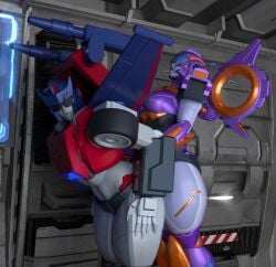transformers nautica road_rage futanari futa_on_female frotting purple_body red_body grey_body blue_eyes yellow_eyes covered_breasts cybertronian soundpunk501 2026 3d 3d_render 3d_(artwork)