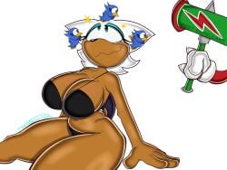 artist_signature bat_girl dazed dazed_expression dizzy_eyes flicky hammer knuckles_the_echidna offscreen_character request requested rouge_the_bat sega semi_nude sitting_on_floor sonic_(series) sonic_the_hedgehog_(series) wabbix_toons