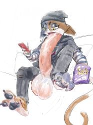 anthro autofellatio balls beanie big_balls big_penis bottomwear calico_cat casual_masturbation cellphone clothed clothing digital_media_(artwork) distracted distracted_autofellatio domestic_cat electronics epic_games erection feet felid feline felis fortnite fur genitals gynomorph half-closed_eyes hat headgear headwear hi_res holding_cellphone holding_object holding_phone holding_smartphone hoodie huge_balls huge_cock humanoid_genitalia humanoid_penis hyper hyper_genitalia hyper_penis intersex mammal masturbation meow_skulls narrowed_eyes oral oral_masturbation pants pawpads penile penile_masturbation penis phone sitting smartphone snack solo spectrumshift spread_legs spreading toes topwear