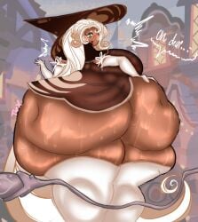 1girls ass_focus ass_too_big ass_too_fat cookie_run cookie_run_kingdom dark-skinned_female dark_skin female hand_on_ass huge_ass latte_cookie_(cookie_run) massive_ass shocked spoon toxundercover white_hair witch_hat