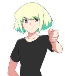 androgynous animated bob_cut clothed clothing femboy femboy_only handjob_gesture lio_fotia lol_comments looking_at_viewer petite petite_body petite_male promare questionable short_hair slim slim_male slim_waist solo suggestive suggestive_gesture twink