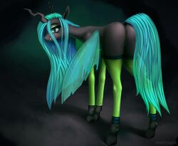 animal_genitalia animal_pussy anus ass changeling clothing equine equine_pussy female friendship_is_magic hair hooves horn leggings legwear long_hair looking_at_viewer mammal my_little_pony oneofyouare pussy queen_chrysalis_(mlp) smooth_skin solo teeth wings