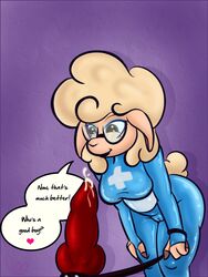 caprine clothing collar cum dawn_bellwether disney domination duo female femdom glasses large_breasts latexity leash male mammal penis sheep zootopia