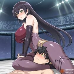 1boy 1girls _breasts ai_generated between_legs big breasts cunnilingus dominand_female dominant dominatrix facesitting female female_dominating_male female_domination femdom femdomfantasyai forced headscissor headscissors highres juice leglock licking male malesub oral original_characters peek pov purple_hair pussy sex tagme tongue tongue_out vaginal_penetration worship wrestling