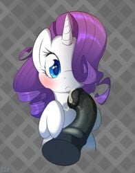 2016 animal_genitalia animal_penis blue_eyes blush cum disembodied_penis duo equine equine_penis female feral friendship_is_magic hair hi_res horn horsecock male mammal my_little_pony pattern_background penis purple_hair rarity_(mlp) simple_background straight unicorn xaipony_(artist)