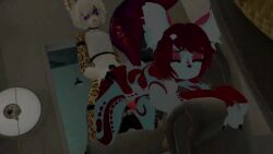 2boys animal_genitalia doggy_style erection femboy fishnets fucked_from_behind furry gay gay_sex maplekitty maplekitty_(character) naked penis red_hair sex standing tagme video vrchat white_hair