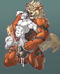 abs anal anal_sex animal_genitalia animal_penis anthro arcanine balls bandana biceps big_balls big_muscles big_penis black_fur black_hair black_hair_bottom black_nipples black_nose black_penis brown_fur brown_nose canine canine_penis clenched_teeth closed_eyes cum cum_in_ass cum_inside cum_leaking cum_on_balls cum_on_penis cum_while_penetrated domination duke_(nightterror) duo erection fangs fur furry gay green_background grey_fur hair hand_behind_head hi_res huge_balls kneeling knot light_hair_on_dark_hair male male_only mammal muscular nightterror nintendo nipples nude open_mouth orgasm pecs penetration penis pokemon pokemon_(species) red_eyes sex simple_background size_difference teeth thick_penis video_games white_fur white_hair white_hair_on_black_hair white_hair_top wolf yaoi