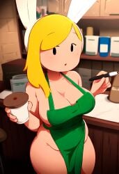 adventure_time apron barista blonde_hair cartoon_network casual clothing female fionna_the_human_girl headwear human iced_latte_with_breast_milk nude_apron outerwear pale_skin plump tagme