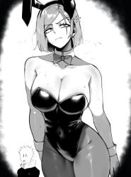 angry angry_expression big_breasts breasts bunnysuit itadori_yuuji jujutsu_kaisen kugisaki_nobara masoq095 monochrome