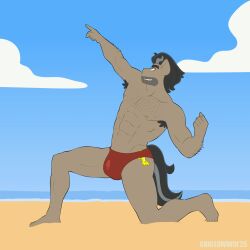 animal_genitalia animal_penis animated arm_hair armpit_hair beach black_hair body_hair caballeron_(mlp) clothing cloud earth_pony equid equine equine_genitalia equine_penis facial_hair female friendship_is_magic genitals gesture hair hand_gesture hasbro hi_res horse mammal medial_ring my_little_pony penis pointing pony pose sand sea shallowwin sky solo speedo stubble swimwear wardrobe_malfunction water