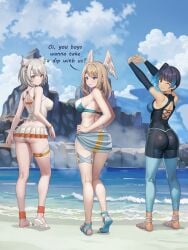 3girls ass ass bikini eunie_(xenoblade) female female_only looking_at_viewer looking_back mio_(xenoblade) nintendo sena_(xenoblade) smile smiling swimsuit tagme vodka13 xenoblade_(series) xenoblade_chronicles_3