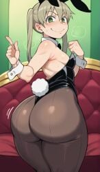 1girls ai_generated armpit_crease ass ass_cheeks ass_cleavage ass_focus big_ass bubble_ass bubble_butt bunny_ears bunny_tail bunnysuit dumptruck_ass female green_eyes huge_ass long_twintails maka_albarn medium_breasts pantyhose provocative solo soul_eater standing thick_thighs twintails