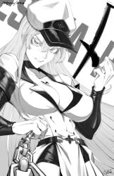 1girls 2024 2d adult adult_female akame_ga_kill! artist_name artist_signature big_breasts black_and_white breasts character_name chest_tattoo cleavage clothed clothed_female clothing dominant_female esdeath_(akame_ga_kill!) female female_focus female_only fully_clothed general hat hi_res human human_female human_only large_breasts light-skinned_female light_skin long_hair looking_at_viewer nipples_visible_through_clothing no_sex orouu patreon patreon_username solo solo_female solo_focus tattoo thick_thighs uniform upper_body upper_body_focus very_long_hair villain villainess