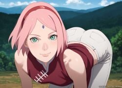 1girls ai_generated ass ass_focus bent_over big_ass blush bob_cut boruto:_naruto_next_generations bracelet breasts bubble_ass bubble_butt china_dress chinese_clothes clothing dress facial_mark facing_viewer female female_focus female_only forehead_mark front_view green_eyes hairband holos46 huge_ass leaning leaning_forward light-skinned_female light_skin long_hair nai_diffusion naruto naruto_(series) pants petite pink_hair pinup presenting presenting_ass sakura_haruno shoulder_length_hair showing showing_ass showing_off showing_off_ass sleeveless sleeveless_dress smile solo solo_focus stable_diffusion white_skin