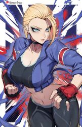 1girls abs big_breasts blonde_hair blue_eyes cammy_white capcom clothed clothing color female female_focus female_only fit_female fully_clothed gloves hi_res large_breasts light-skinned_female light_skin looking_at_viewer muscles muscular muscular_female orouu short_hair solo solo_female street_fighter street_fighter_6 tagme thick_thighs