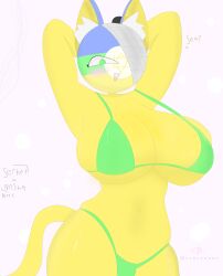 1futa armpit big_ass big_breasts bikini breasts bulge c10ckw07k cat_ears cat_tail catgirl clothed clothing countryhumans countryhumans_oc english_text futa_only futanari green_bikini green_eyes humanoid mostly_nude nnsha_(kak0yt0_ŋñ) no_sex oc original_character skindentation small_bulge solo standing tail yellow_skin