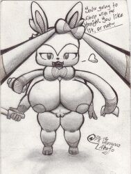 anthro areola big_breasts bow_(feature) breasts carrying_another dialogue eeveelution english_text female first_person_view forced generation_6_pokemon genitals graphite_(artwork) greyscale hi_res high-angle_view holding_object huge_breasts knife looking_at_viewer mammal monochrome nintendo nipples open_mouth pen_(artwork) pencil_(artwork) pokemon pokemon_(species) pussy ribbons shaded simple_background solo speech_bubble standing sylveon text thick_thighs traditional_media_(artwork) voy_barranca_abajo weapon white_background wide_hips