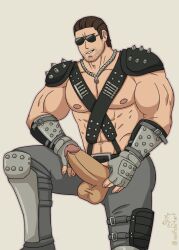 abs balls bara beard_stubble biceps big_balls big_penis capcom chris_redfield clothing erection leather leather_clothing leather_harness male male_nipples male_only manly mature_male muscular_male nipples pauldrons pecs penis resident_evil shoulder_pads spiked_clothing tight_clothing wolfshirtart