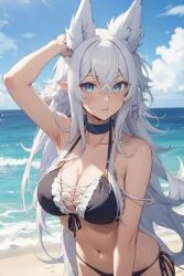 1female ai_generated bikini blue_eyes breasts fenrys lv2_kara_cheat_datta_motoyuusha_kouho_no_mattari_isekai_life solo wolf_ears wolf_girl