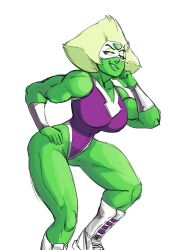 1girls big_breasts breasts cartoon_network cosplay female first-second gem_(species) green_skin hand_on_hip hulk_(series) marvel muscular muscular_female peridot_(steven_universe) she-hulk_(cosplay) solo steven_universe