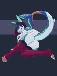 anthro anus ashlyn_nightchill bioluminescence breasts clothed clothing female fish glowing hair hi_res looking_at_viewer lying marine mei5683 nude presenting pussy raised_tail shark solo topless