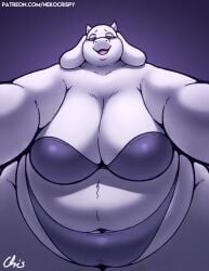 bbw big_ass big_breasts bra breasts bubble_butt chubby cleavage female furry goat hanging_belly huge_ass huge_breasts looking_at_viewer milf morbidly_obese nekocrispy over_viewer panties thick_thighs toriel toriel_(undertale) wide_hips