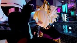 2boys clothed erection femboy furry gay handjob kissing_penis kneeling maplekitty maplekitty_(character) partially_clothed penis sound tagme video vrchat