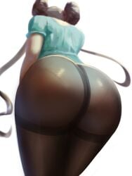 1girls ass breasts dat_ass female hi_res huge_ass light-skinned_female light_skin long_hair low-angle_view nintendo pantyhose pokemon pokemon_bw2 rosa_(pokemon) sana!rpg simple_background twin_buns twintails