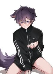 black_sweater cum_on_body cum_on_face dog_ears dog_tail indie_virtual_youtuber male_with_painted_nails no_pants purple_hair shoto shoto_(vtuber) shxtou virtual_youtuber