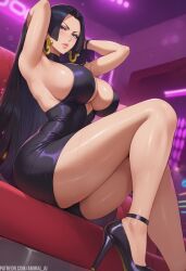 1girls ai_generated amiral_ai armpits bare_arms bare_legs bare_shoulders bare_thighs big_breasts black_hair blue_eyes blush boa_hancock clothed clothing color female female_focus female_only hi_res high_heels jewelry large_breasts light-skinned_female light_skin long_hair looking_at_viewer one_piece presenting_armpit shounen_jump sitting solo solo_female tagme thick_thighs