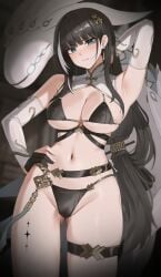 aqua_eyes armpits arms_behind_back armwear ass_visible_through_thighs baizhi_(wuthering_waves) big_breasts boobs breasts long_hair nvl sole_female tagme thigh_strap wuthering_waves