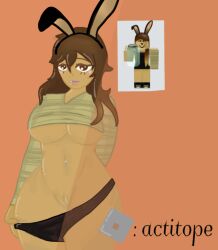 1girls actitope artist_name breasts brown_eyes brown_hair drawing medium_breasts pussy reference_image roblox roblox_avatar robloxian self_upload tagme thighs underboob women