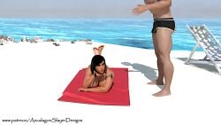 1boy 1girls 3d ancalagonslayerdesigns beach big_breasts feet female male overwatch overwatch_2 pharah self_upload tattoo