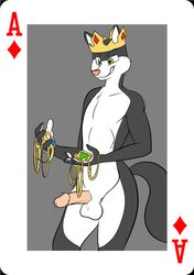 adolf_dukov_wolff anthro balls canine card crown featureless_chest fur furry furry_only gem green_eyes grey_fur jewelry male_only mammal metal_(artist) nude penis pink_nose playing_card portrait smirk solo three-quarter_portrait twink white_fur wolf