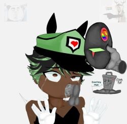 black-hair blowjob dark-skinned_male deepthroat femboy gacha gagged gay green_hair male_on_female mask pmcantigay tears